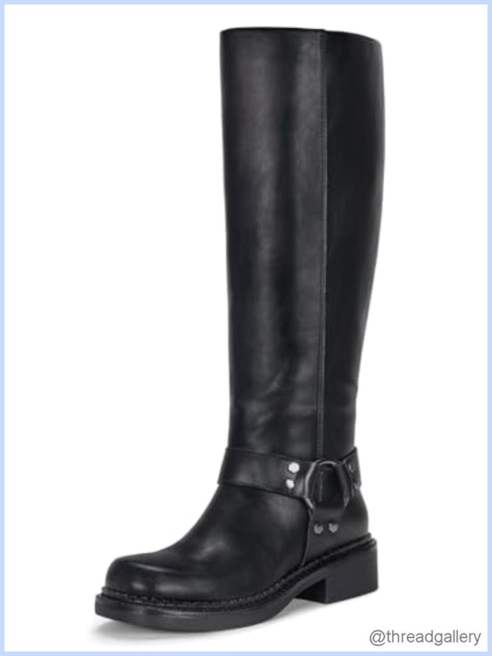 Vepose Square Toe Knee-High Riding Boots Chunky Heel Faux Leather